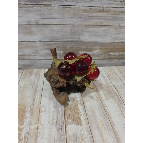 Unbranded Other - Vintage Mid‎ Century Lucite Grape Cluster on Natural Driftwood Burl Base Red